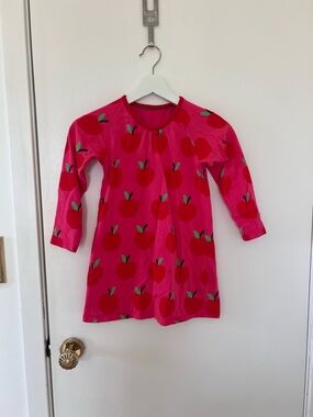 Pink Apple Print Long-Sleeve Kids Dress